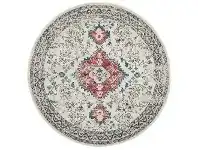 LivingStyles Avenue No.705 Tribal Round Rug, 240cm, Off White / Red offer
