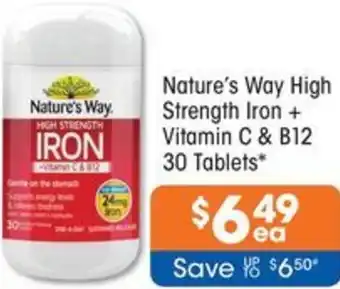 Good Price Pharmacy Nature's Way High Strength Iron + Vitamin C & B12 30 Tablets offer
