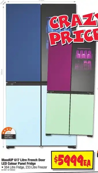 JB Hi-Fi MoodUP 617 Litre French Door LED Colour Panel Fridge offer