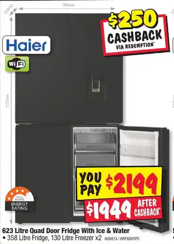 JB Hi-Fi 623 Litre Quad Door Fridge With Ice & Water offer