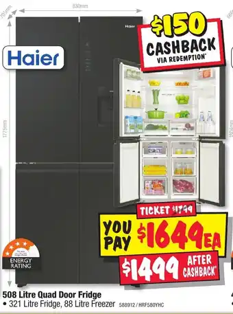JB Hi-Fi 508 Litre Quad Door Fridge offer
