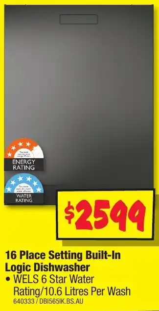 JB Hi-Fi 16 Place Setting Built-In Logic Dishwasher offer