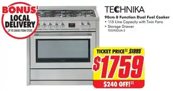 The Good Guys 90cm 8 Function Dual Fuel Cooker offer