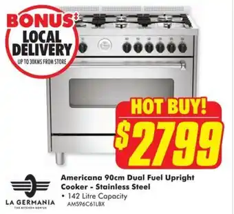 The Good Guys Americana 90cm Dual Fuel Upright Cooker - Stainless Steel offer