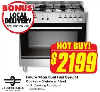 The Good Guys Futura 90cm Dual Fuel Upright Cooker - Stainless Steel offer