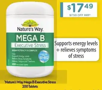 Chemist Warehouse "Nature's Way Mega B Executive Stress 200 Tablets offer