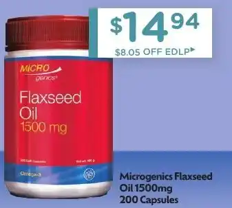 Chemist Warehouse Microgenics Flaxseed Oil 1500mg 200 Capsules offer