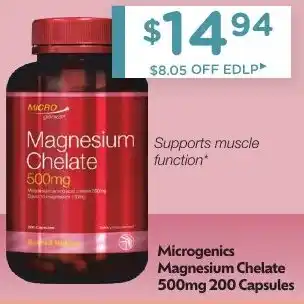 Chemist Warehouse Microgenics Magnesium Chelate 500mg 200 Capsules offer