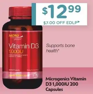 Chemist Warehouse Microgenics Vitamin D3 1,000IU 200 Capsules offer