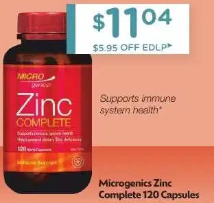 Chemist Warehouse Microgenics Zinc Complete 120 Capsules offer