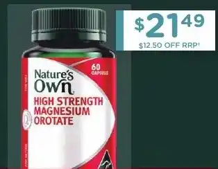 Chemist Warehouse Nature's Own High Strength Magnesium Orotate 60 Capsules, offer