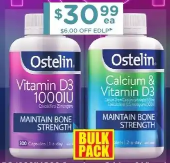 Chemist Warehouse Ostelin Vitamin D3 1000IU 300 Capsules or Calcium & Vitamin D3 300 Tablets offer