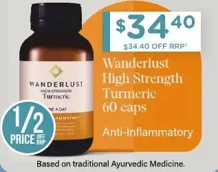 Chemist Warehouse Wanderlust High Strength Turmeric 60 caps offer