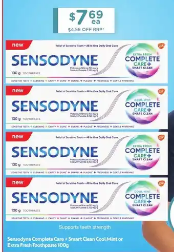 Chemist Warehouse Sensodyne Complete Care + Smart Clean Cool Mint or Extra Fresh Toothpaste 100g offer