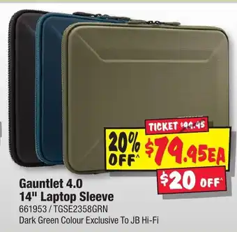 JB Hi-Fi Gauntlet 4.0 14" Laptop Sleeve offer