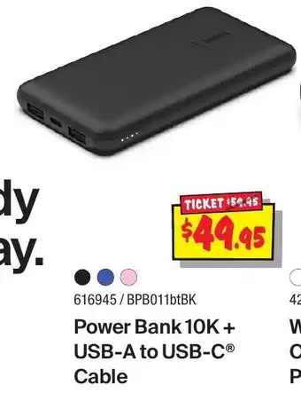JB Hi-Fi Power Bank 10K + USB-A to USB-CⓇ Cable offer