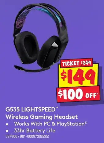 JB Hi-Fi G535 LIGHTSPEED™ Wireless Gaming Headset offer