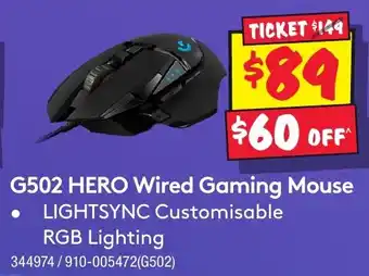 JB Hi-Fi G502 HERO Wired Gaming Mouse offer
