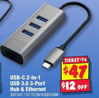 JB Hi-Fi USB-C 2-IN-1 USB 3.0 3-Port Hub & Ethernet offer