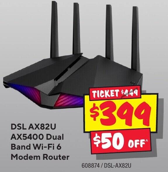 DSL AX82U AX5400 Dual Band WiFi 6 Modem Router offer at JB HiFi