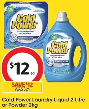 Coles Cold Power Laundry Liquid 2 Litre or Powder 2kg offer