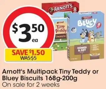 Coles Arnott's Multipack Tiny Teddy or Bluey Biscuits 168g-200g offer
