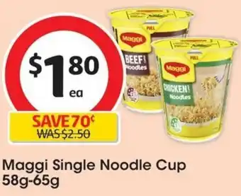 Coles Maggi Single Noodle Cup 58g-65g offer
