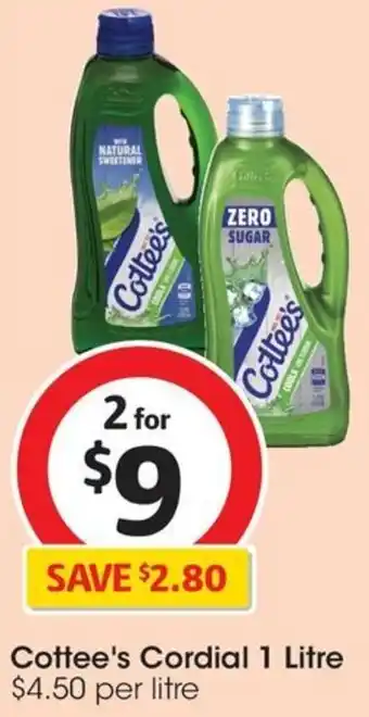 Coles Cottee's Cordial 1 Litre offer