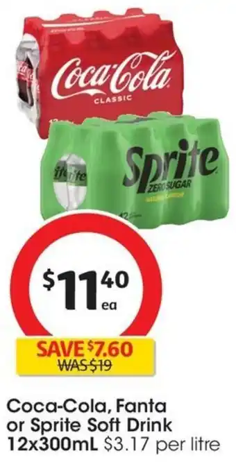 Coles Coca-Cola, Fanta or Sprite Soft Drink 12x300mL offer