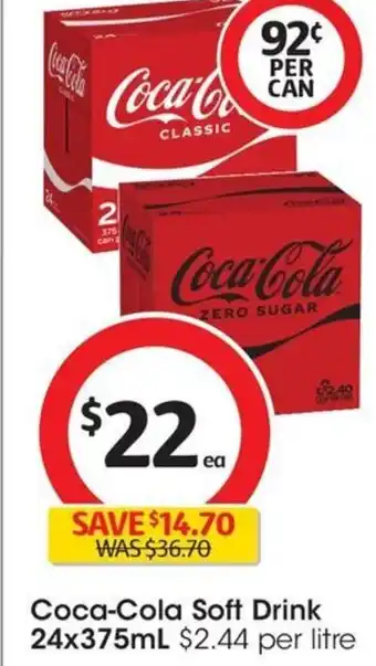 Coles Coca-Cola Soft Drink 24x375mL offer