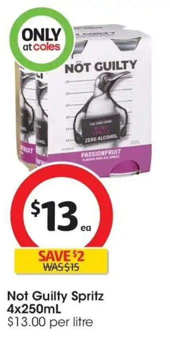 Coles Not Guilty Spritz 4x250mL offer