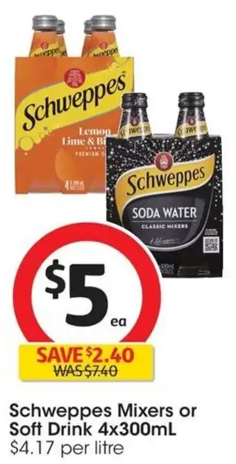 Coles Schweppes Mixers or Soft Drink 4x300mL offer