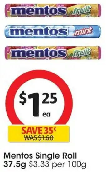 Mentos Single Roll 37.5g