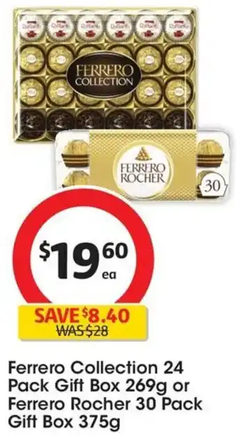 Coles Ferrero Collection 24 Pack Gift Box 269g or Ferrero Rocher 30 Pack Gift Box 375g offer