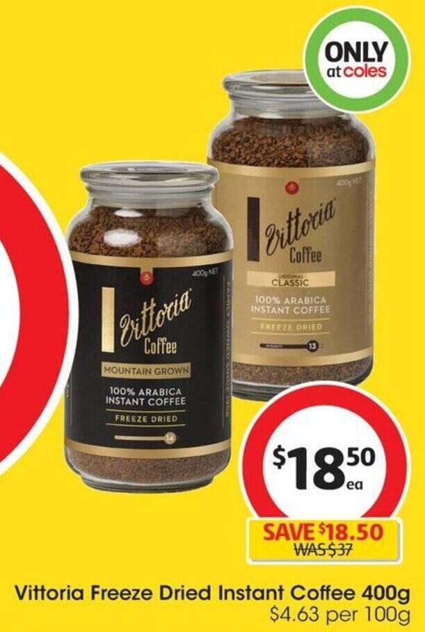 Vittoria Freeze Dried Instant Coffee 400g offer at Coles
