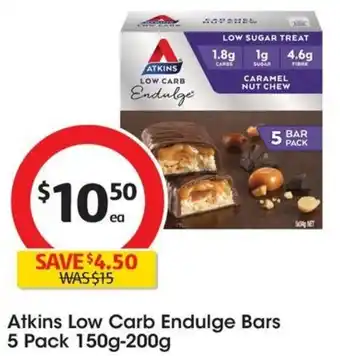Coles Atkins Low Carb Endulge Bars 5 Pack 150g-200g offer