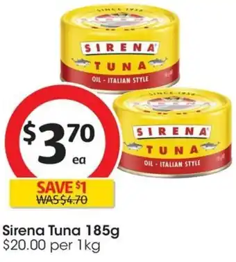 Coles Sirena Tuna 185g offer
