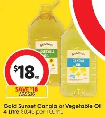 Coles Gold Sunset Canola or Vegetable Oil 4 Litre offer