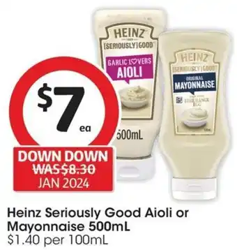Coles Heinz Seriously Good Aioli or Mayonnaise 500mL offer