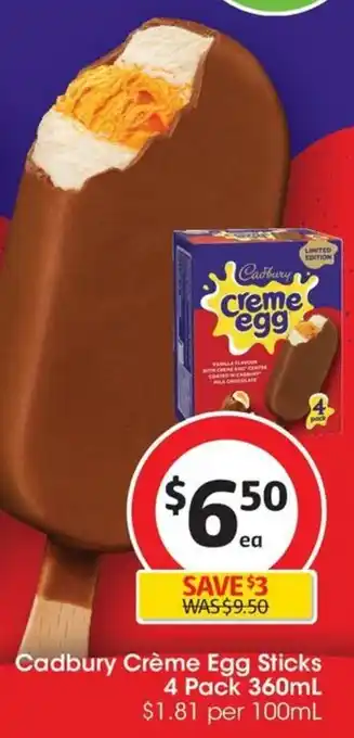 Coles Cadbury Crème Egg Sticks 4 Pack 360mL offer