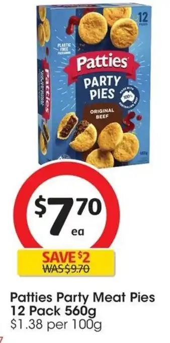 Coles Patties Party Meat Pies 12 Pack 560g offer