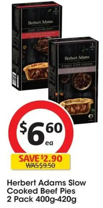 Coles Herbert Adams Slow Cooked Beef Pies 2 Pack 400g-420g offer