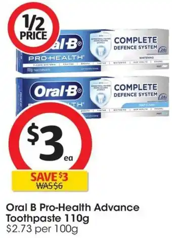 Coles Oral B Pro-Health Advance Toothpaste 110g offer