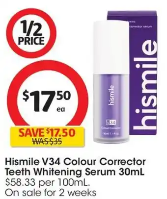 Coles Hismile V34 Colour Corrector Teeth Whitening Serum 30mL offer