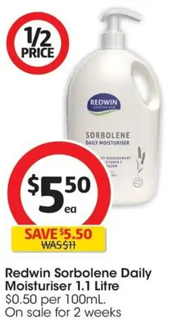 Coles Redwin Sorbolene Daily Moisturiser 1.1 Litre offer
