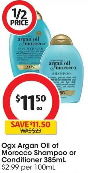Coles Ogx Argan Oil of Morocco Shampoo or Conditioner 385mL offer