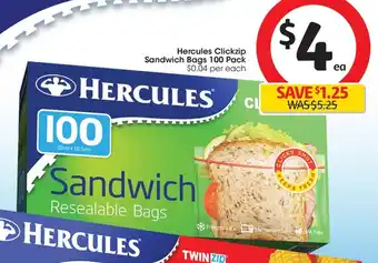 Hercules Clickzip Sandwich Bags 100 Pack