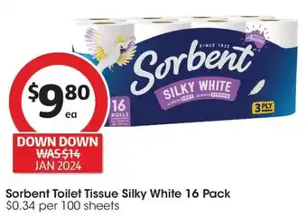 Coles Sorbent Toilet Tissue Silky White 16 Pack offer