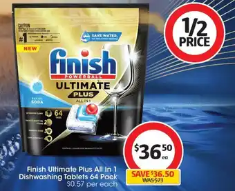 Coles Finish Ultimate Plus All In 1 Dishwashing Tablets 64 Pack offer