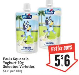 IGA Pauls Squeezie Yoghurt 70g Selected Varieties offer